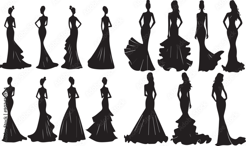 Fototapeta premium Evening Grown Shadowy Silhouette Vector Art Pack