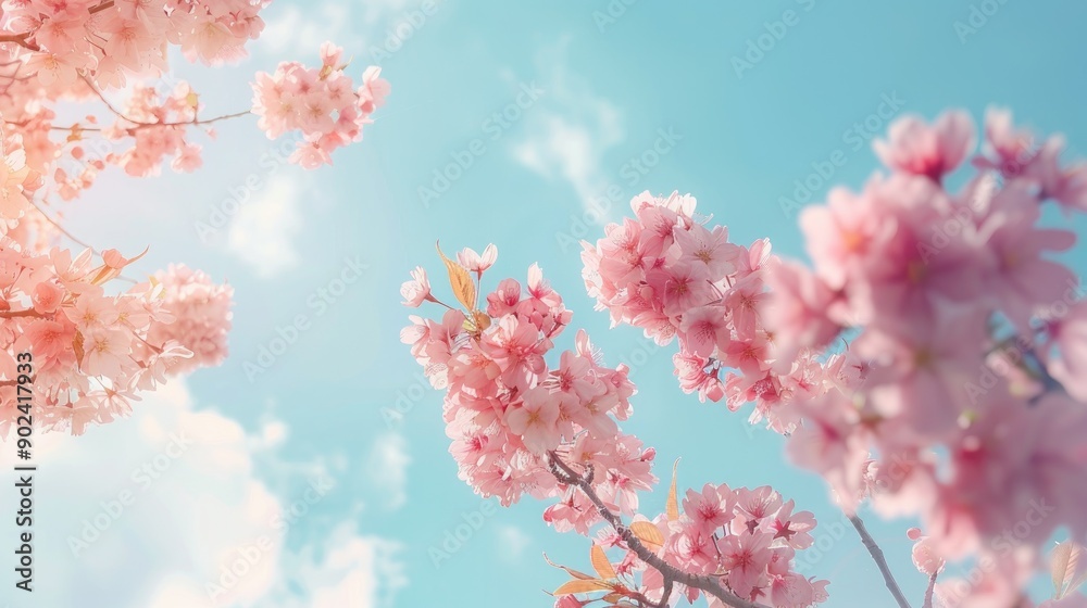 Cherry blossoms in pink against a blue sky Cherry blossoms in pink against a blue sky