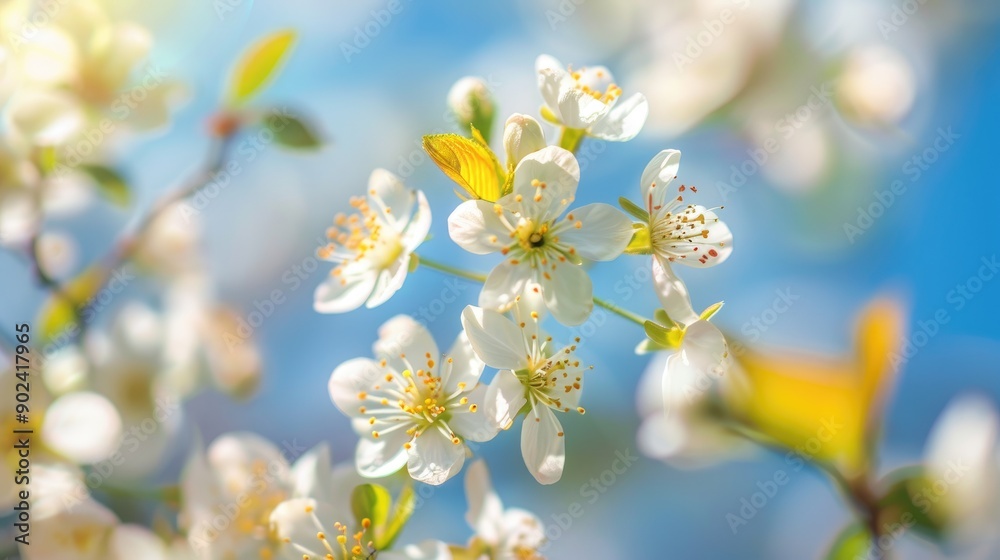 Cherry blossoms in a spring orchard against a blue sky macro photo Cherry blossoms in a spring orchard against a blue sky macro photo