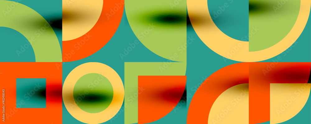 Fototapeta premium Neo memphis geometric pattern with circles, squares. Pop art abstract background for covers, banners, flyers and posters and other templates