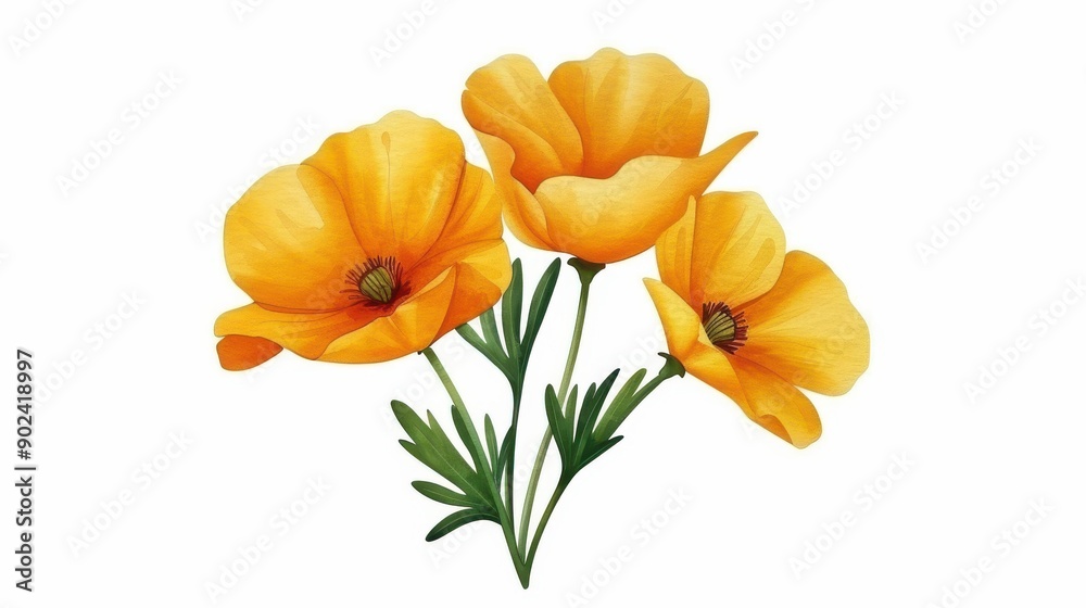 Bright and sunny postcard template featuring golden California flowers in a handdrawn watercolor style. Perfect for any occasion Bright and sunny postcard template featuring golden California flowers in a handdrawn watercolor style. Perfect for any occasion