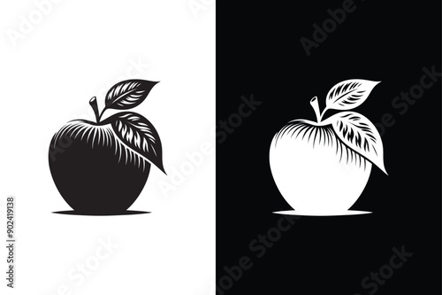 Apple Icon silhouette vector illustration.  Apple Icon on black white Color background.