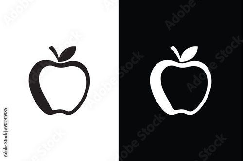 Apple Icon silhouette vector illustration.  Apple Icon on Flat black white Color background.
