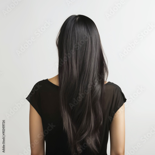 Beautiful asian woman with long straight black hair studio shot
 photo