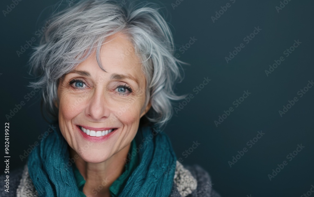 A joyful elderly woman with silver hair and a warm smile poses gracefully in a cozy indoor setting, illuminated by soft natural light A joyful elderly woman with silver hair and a warm smile poses gracefully in a cozy indoor setting, illuminated by soft natural light