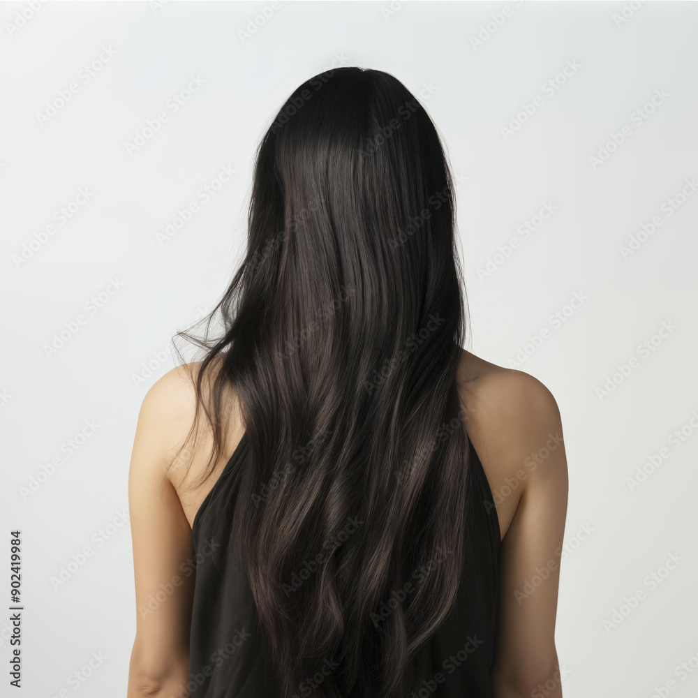 Naklejka premium Beautiful asian woman with long straight black hair studio shot 