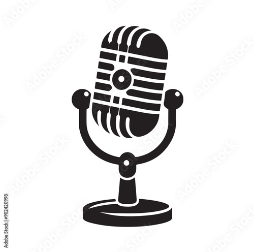 Retro Microphone Silhouette Icon for Podcast, Broadcast, or Music Design
