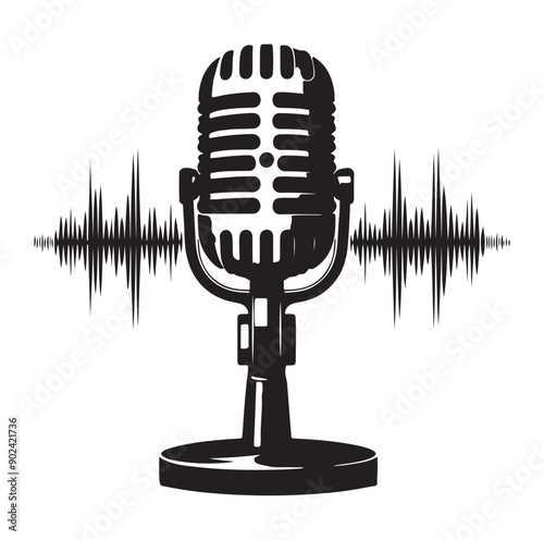 Retro Microphone Silhouette Icon for Podcast, Broadcast, or Music Design
