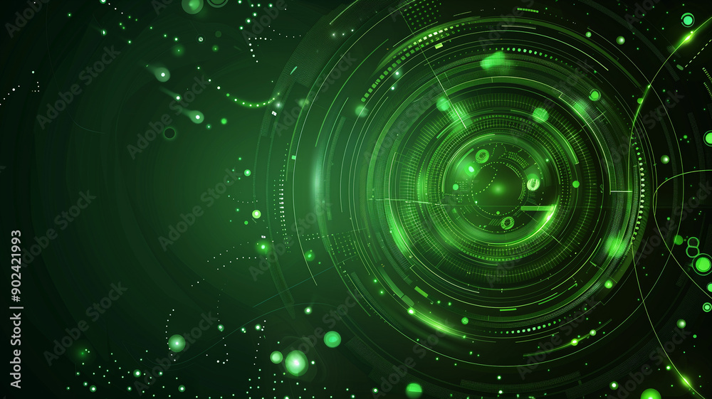 Obraz premium Futuristic Green Technology Background with Circular Digital Elements 