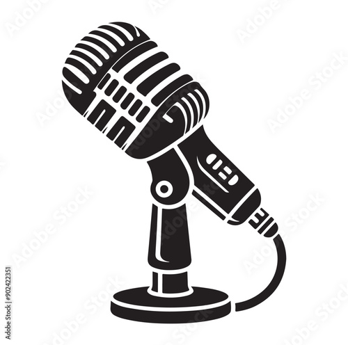 Retro Microphone Silhouette Icon for Podcast, Broadcast, or Music Design

