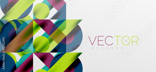Circles and shadows. Colorful round elements with triangles, semi circles and other shapes. Vector Illustration For Wallpaper, Banner, Background, Card, Book Illustration, landing page