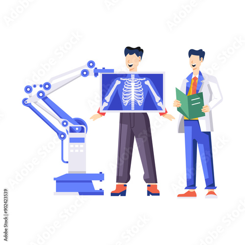 A flat style illustration of radiologist with patient

