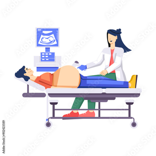 A doctor doing ultrasound, flat style illustration

