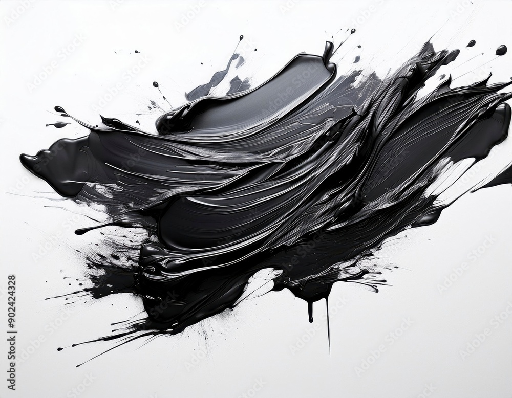 Abstract black in splash, paint, brush strokes, stain grunge isolated on white background. Generated image Abstract black in splash, paint, brush strokes, stain grunge isolated on white background. Generated image