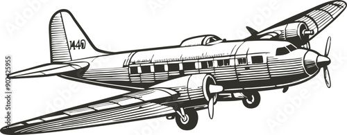 vintage airplane vector hand drawn illustration