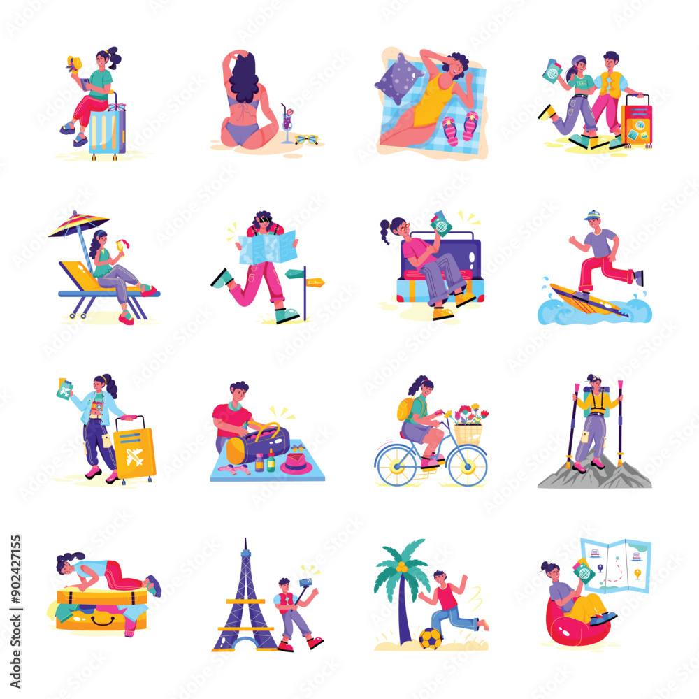 Fototapeta premium Collection of Holiday Flat Style Illustrations