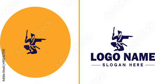 Martial arts school icon Dojo Martial arts academy Karate school flat logo sign symbol editable vector