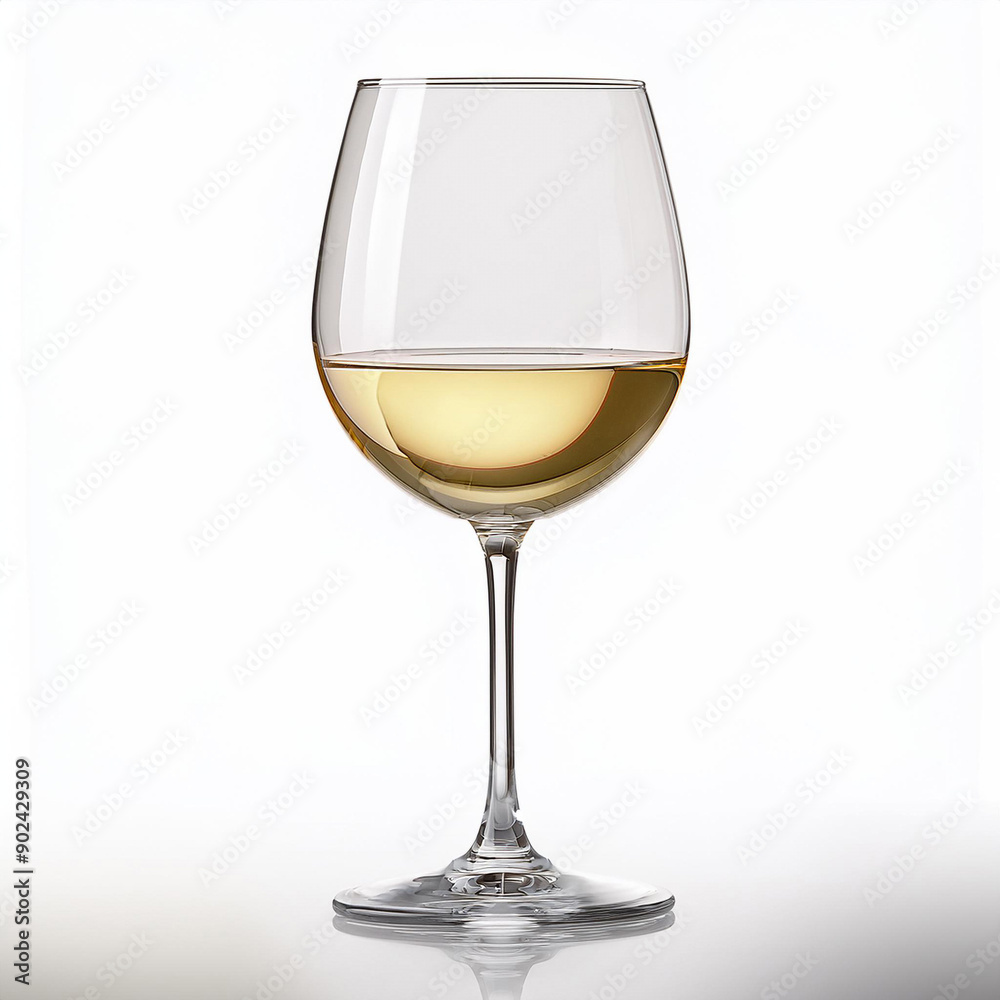 Elegant white wine glass filled with refreshing beverage on simple background Elegant white wine glass filled with refreshing beverage on simple background