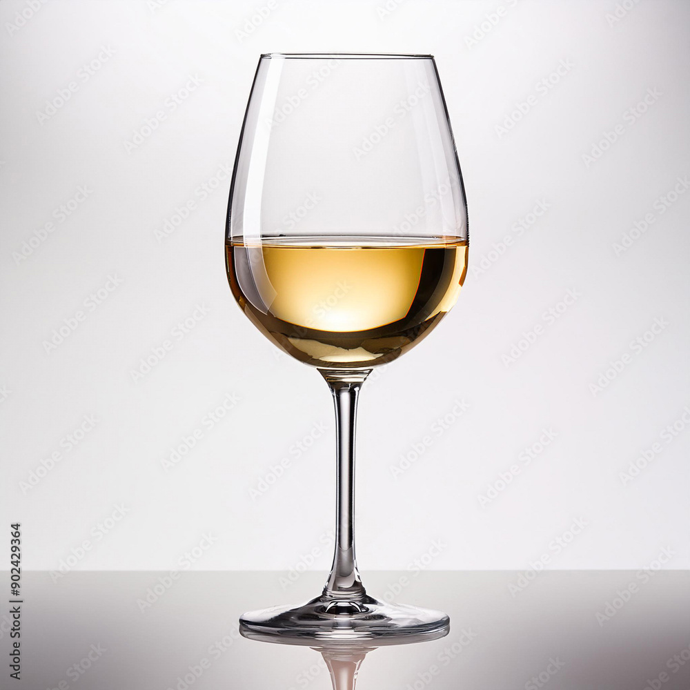 Elegant glass of white wine on reflective surface with soft background lighting Elegant glass of white wine on reflective surface with soft background lighting