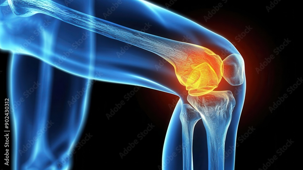 An anatomical illustration showcasing a healthy knee joint with focus on the cartilage and bone structure, emphasizing mobility. An anatomical illustration showcasing a healthy knee joint with focus on the cartilage and bone structure, emphasizing mobility.