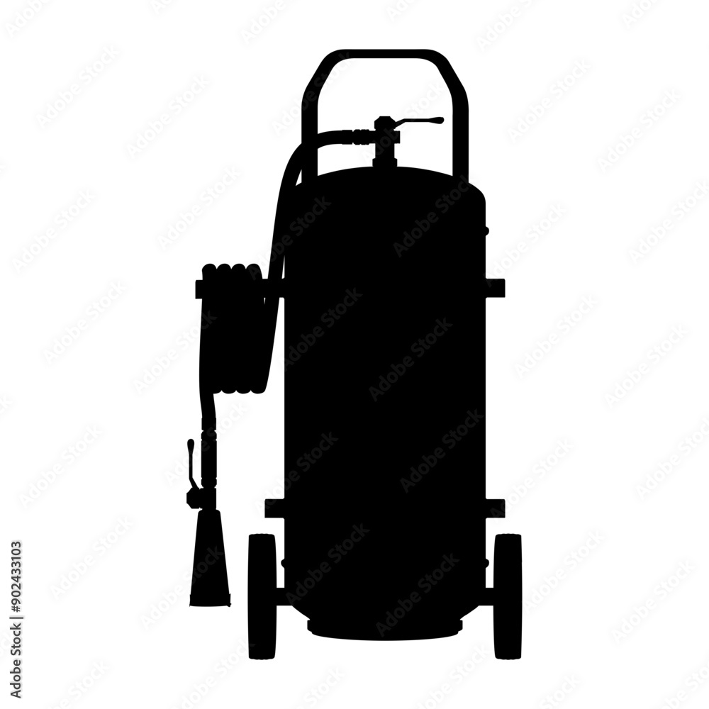 Naklejka premium Set of extinguishers icon isolated on white background. Different types of handle extinguishers, water, carbon dioxide, foam, powder and wet chemicals. Silhouette icons, vector illustration.