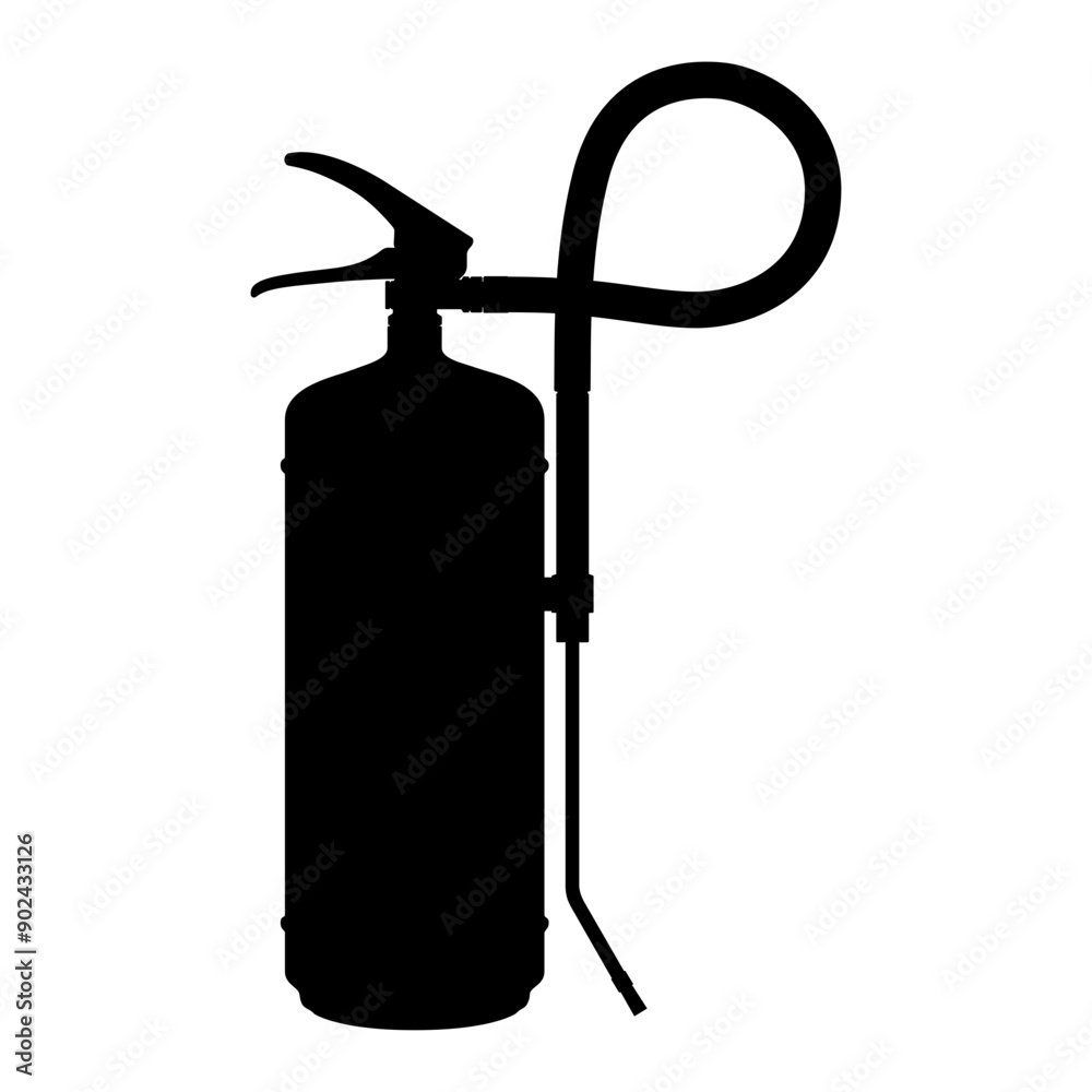 Obraz premium Set of extinguishers icon isolated on white background. Different types of handle extinguishers, water, carbon dioxide, foam, powder and wet chemicals. Silhouette icons, vector illustration.