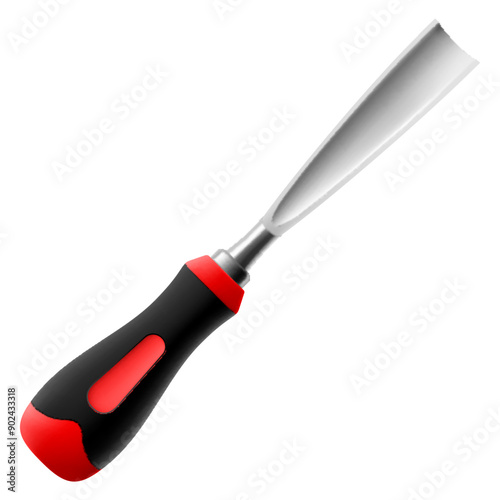Chisel, carpentry hand tools for woodworking and wood carving. Stand for working with wood. Chisel with wooden handle isolated on transparent background. Realistic 3d Vector illustration.