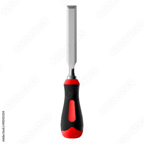 Chisel, carpentry hand tools for woodworking and wood carving. Stand for working with wood. Chisel with wooden handle isolated on transparent background. Realistic 3d Vector illustration.