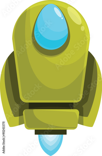 Green spaceship flying with blue engine fire illustration