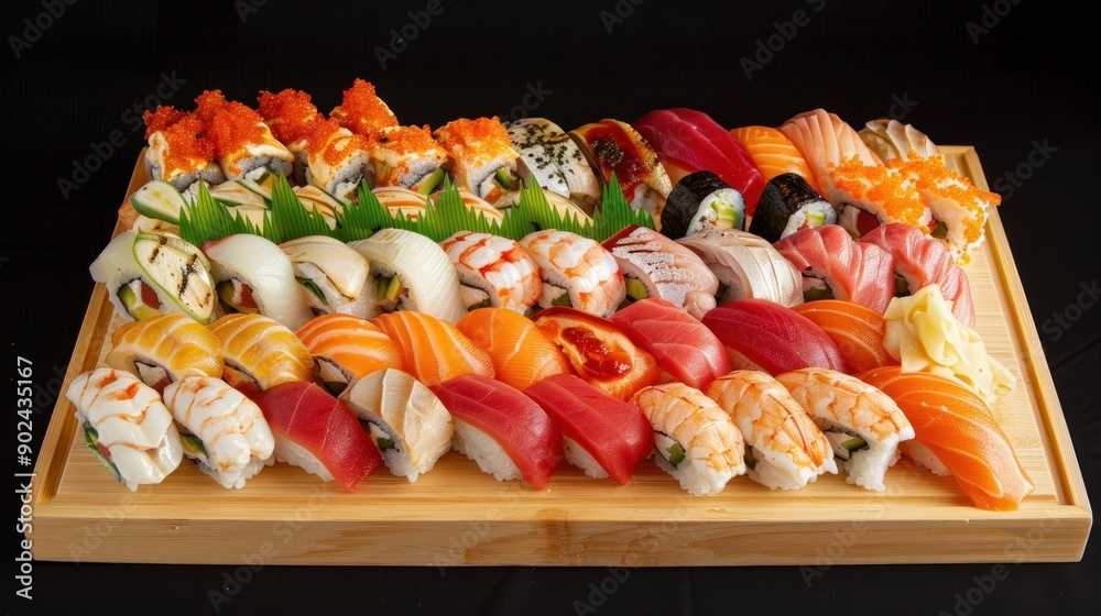 Assorted Sushi Rolls on a Wooden Platter Assorted Sushi Rolls on a Wooden Platter