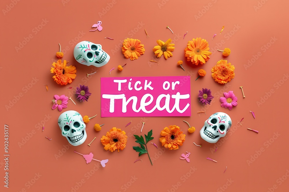 Day of the Dead Collage: Images of sugar skulls, marigolds, and Day of the Dead celebrations. The text Day of the Dead Collage: Images of sugar skulls, marigolds, and Day of the Dead celebrations. The text