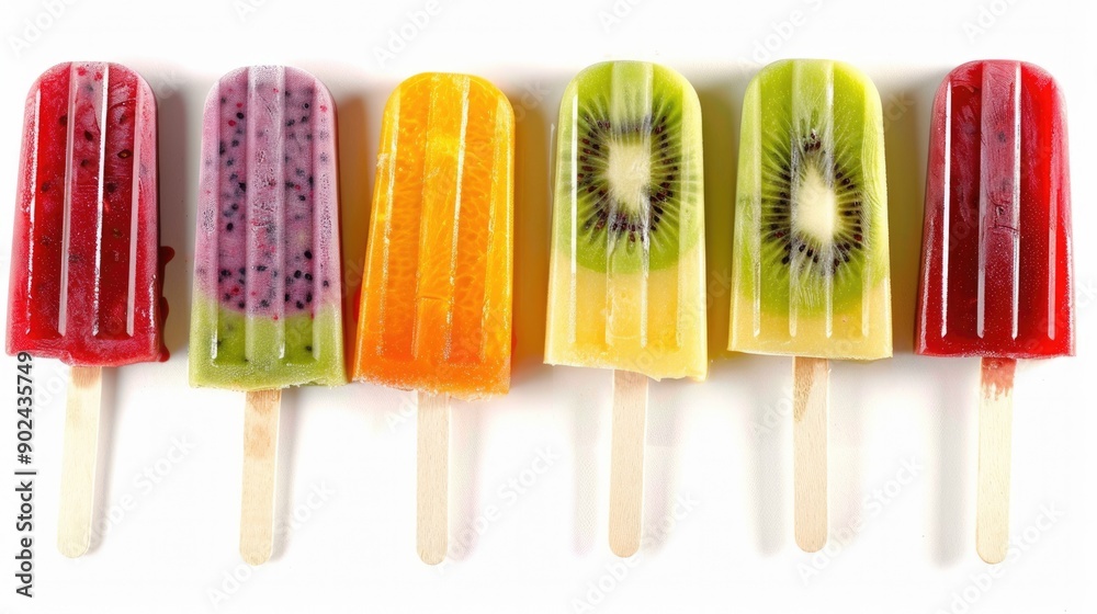cool fruit popsicle on a white background , Cooling food, Generative AI
