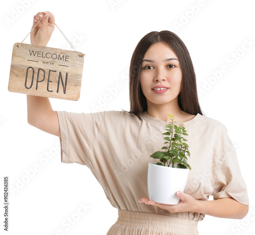 Female Asian florist with p...