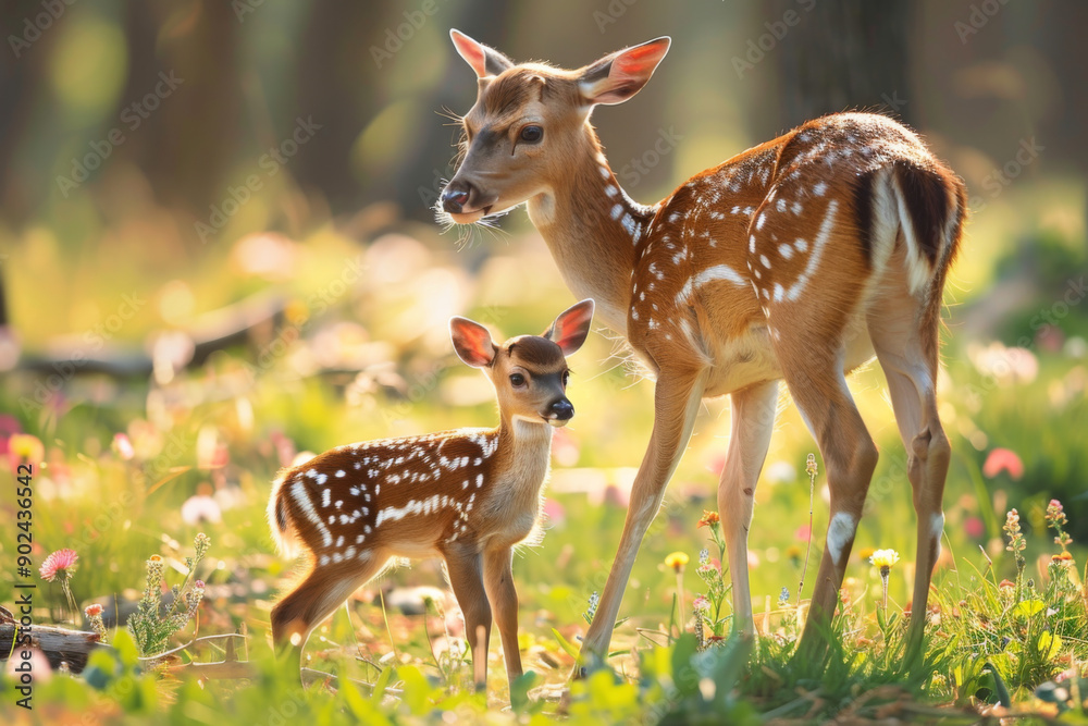 Fawn and Doe in a Wildflower Meadow Fawn and Doe in a Wildflower Meadow