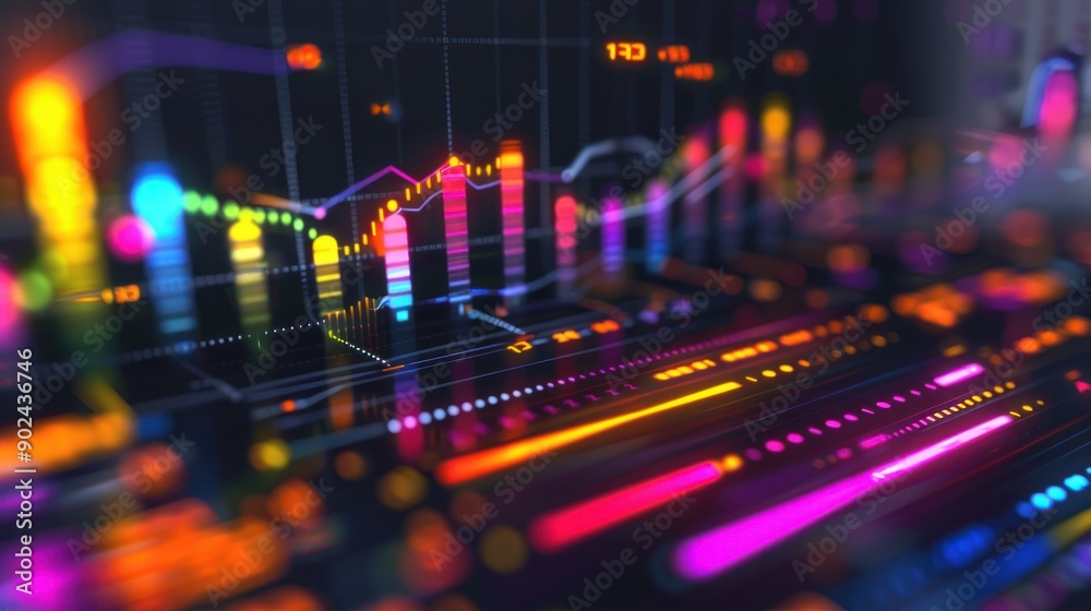 Abstract Visualization of Data and Statistics with Neon Lines and Glowing Bars Abstract Visualization of Data and Statistics with Neon Lines and Glowing Bars