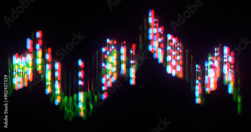 Abstract color equalizer, motion graphics of the stock chart on a black background, pulse of the night city, 3d rendering