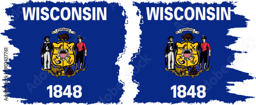 Wisconsin and Wisconsin states grunge brush flags connection, vector