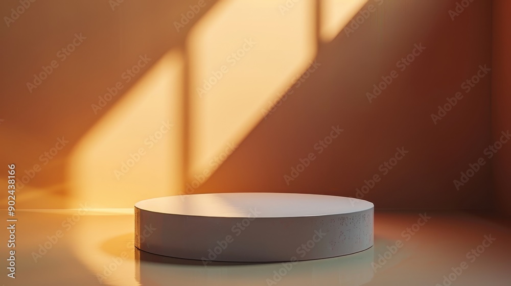 A white pedestal is sitting in a room with a wall that is painted orange A white pedestal is sitting in a room with a wall that is painted orange
