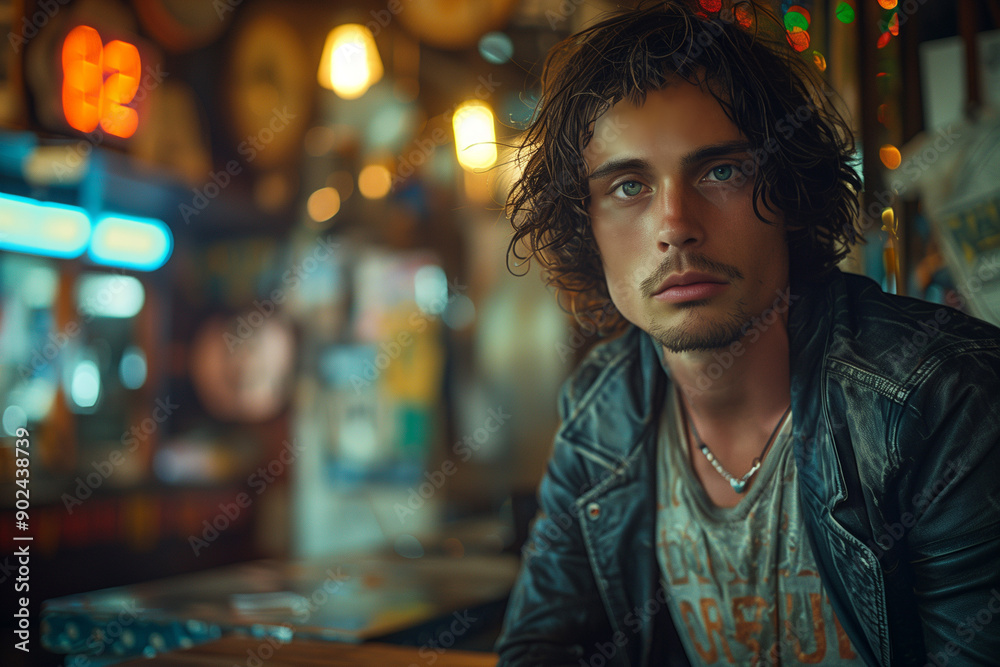 Man in Leather Jacket at Dimly Lit Bar Man in Leather Jacket at Dimly Lit Bar