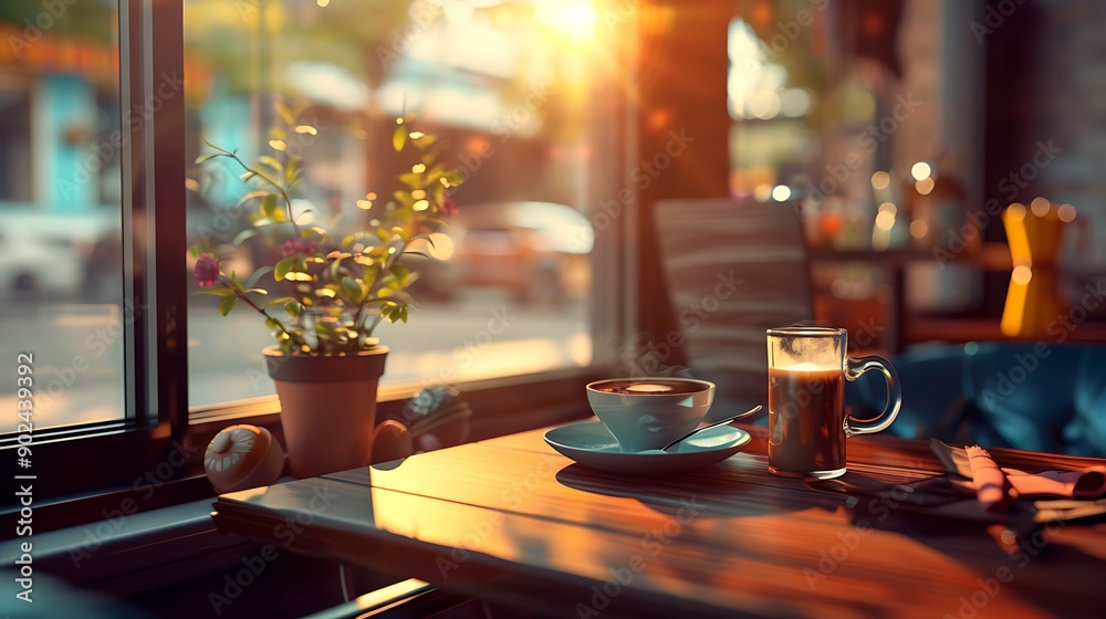 Coffee Shop Interior with Sunlight Coffee Shop Interior with Sunlight