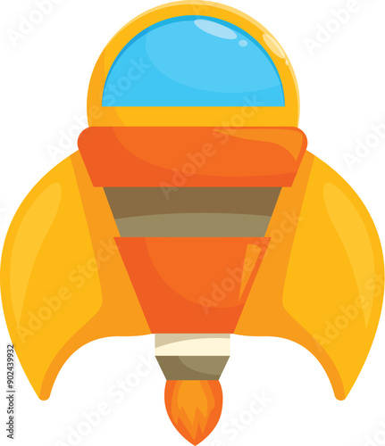 Cartoon spaceship flying through the vast expanse of space, propelled by its powerful engines