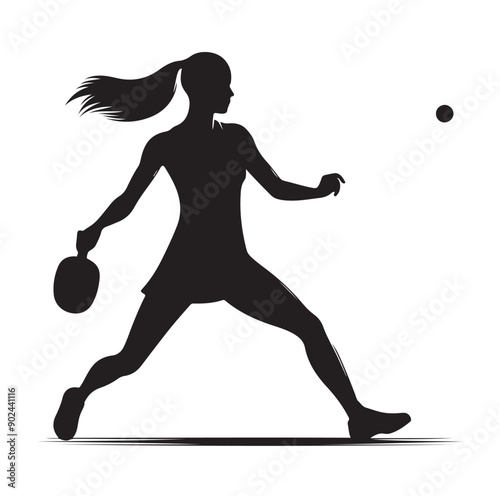 Silhouette of Athletic Man Playing Table Tennis with Racket and Ball
