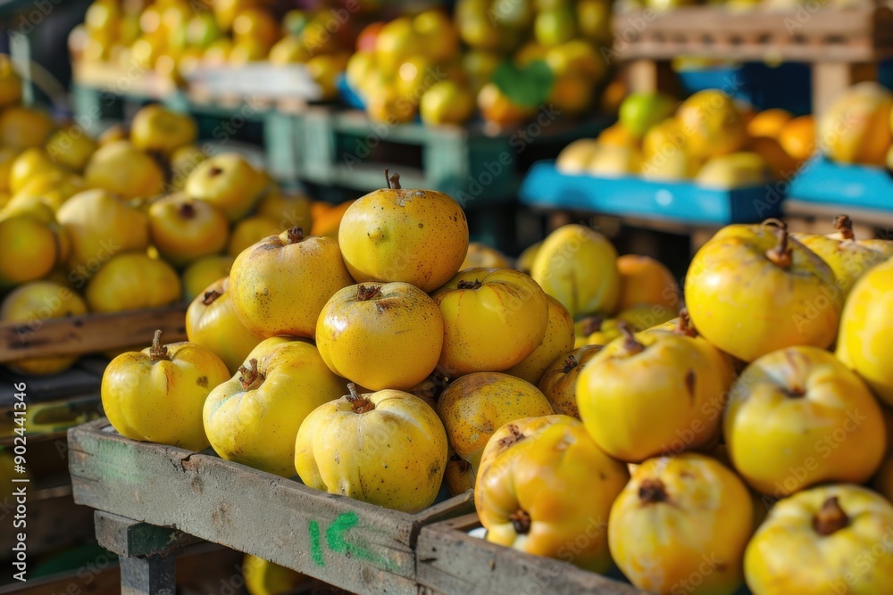 Open Air Market. Aromatic Quince Stand in Turkey with Bitter and Bright Flavors Open Air Market. Aromatic Quince Stand in Turkey with Bitter and Bright Flavors