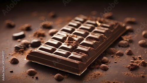 A delicious chocolate bar is arranged such that it is temptingly visible to everyone who happens to glance at it. Its rich perfume wafts through the air. photo