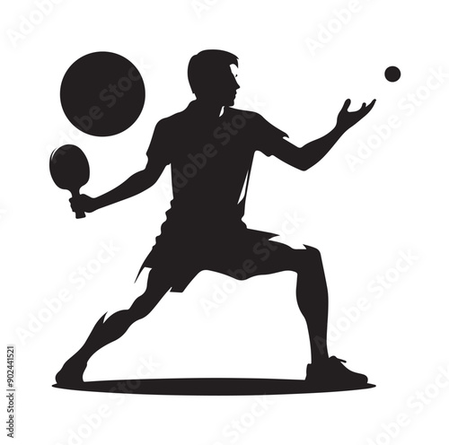 Silhouette of Athletic Man Playing Table Tennis with Racket and Ball
