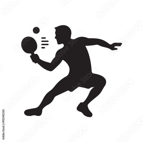 Silhouette of Athletic Man Playing Table Tennis with Racket and Ball
