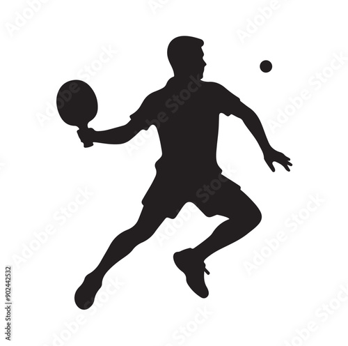 Silhouette of Athletic Man Playing Table Tennis with Racket and Ball
