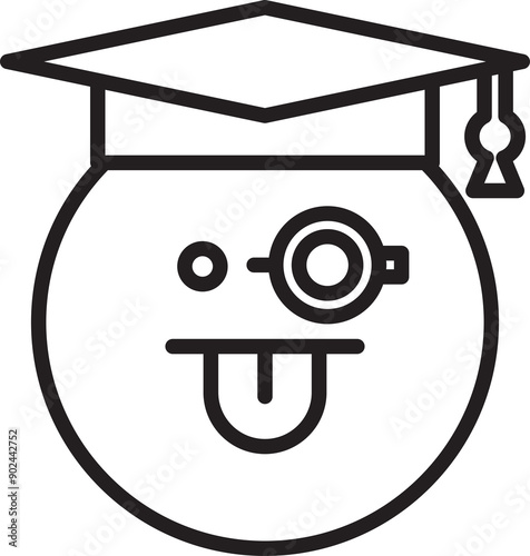 Graduate Student Cheeky Face Emoji Line Art 