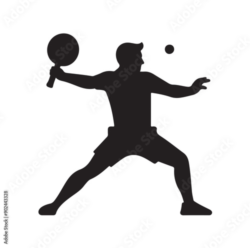 Silhouette of Athletic Man Playing Table Tennis with Racket and Ball
