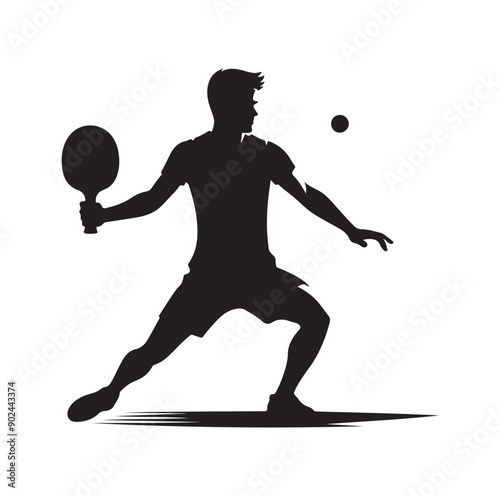 Silhouette of Athletic Man Playing Table Tennis with Racket and Ball
